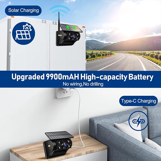 Wireless Backup Camera for Truck RV Trailer Car Camper Tractor Vehicles, Magnetic Solar Reverse Camera,7" HD 1080P Monitor with Portable Rechargeable Waterproof 170° Rear View Camera,IR Night Vision