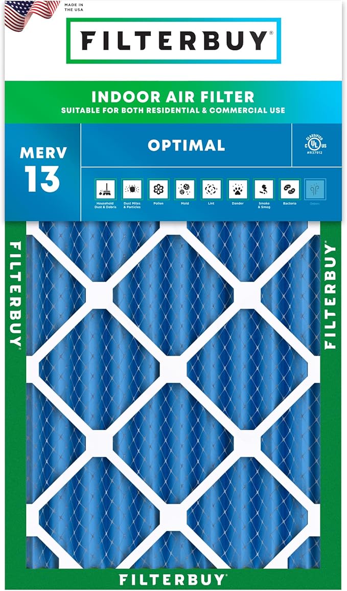 Filterbuy 12x24x4 Air Filter MERV 13 Optimal Smoke & Allergy Defense (1-Pack), Electrostatic Pleated HVAC AC Furnace Filters Replacement (Actual Size: 11.50 x 23.38 x 3.63)