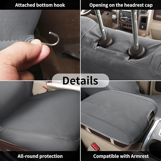 Coverado Chevy Silverado Waterproof Canvas Rear Seat Covers, Fit for Chevy Silverado GMC Sierra 2007-2013 & 2019-2026 1500, 2020-2026 2500HD 3500HD Crew Double Extended Cab(Flat Rear, Gray)