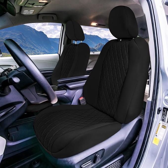 FH Group Custom Fit Car Seat Covers Specifically Made for Toyota Sienna 2021-2024, Black Ultraflex Neoprene Front Set Automotive Seat Covers, 7-8 Seater SUV Seat Covers, Toyota Accessories