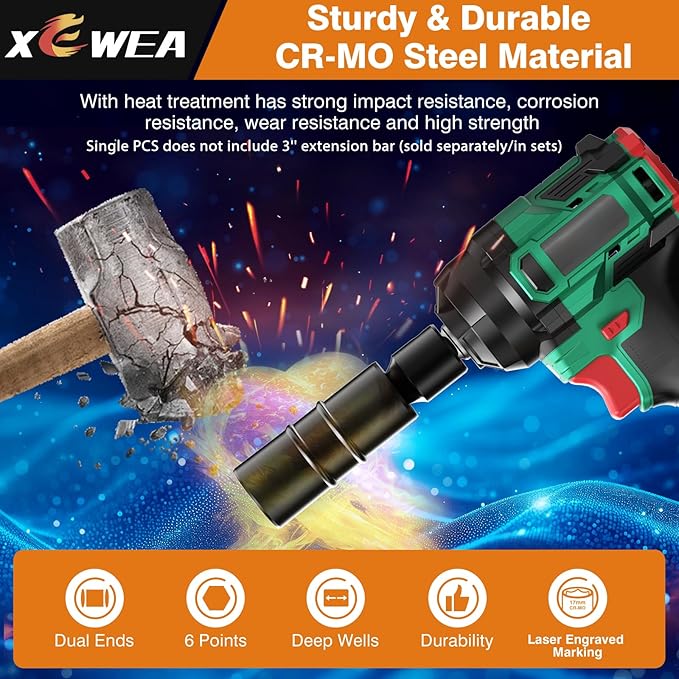 XEWEA 1/2 Inch Drive 21mm x 22mm Thin Wall Impact Flip Socket, Lug Nut Impact Socket Set Double Ended Thin Wall Nut Sockets CR-MO Twist Removal Tool for Stripped Rusted Bolts