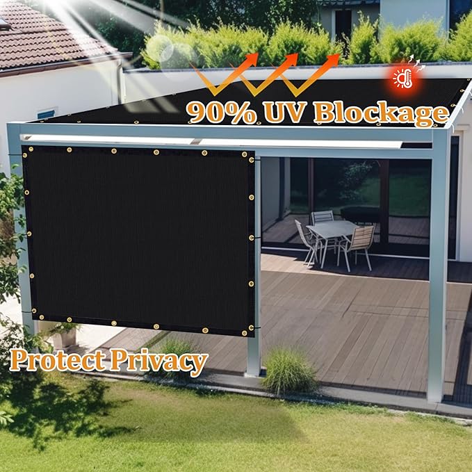 Shade&Beyond Customized Size 5' X 22' Shade Cloth with Grommets, 90% UV Protection UV Protection Mesh Tarp Sun Screens for Patio GN04, Black