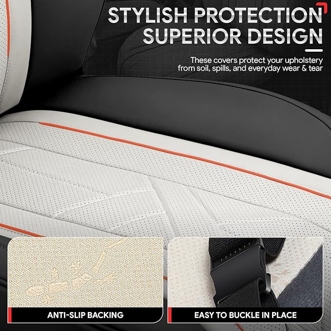 Touring Series Leatherette Full Set Seat Covers Universal for Cars Trucks SUV, Grey, CA-SC-Touring-Full-GY