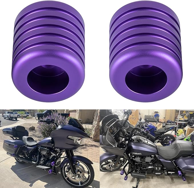 Advanblack ProTek Machined 1.25" Crash Bar Sliders Decorative Wheel Rotatable End For Front Engine Guard Harley Saddlebag Guards (Purple CNC)