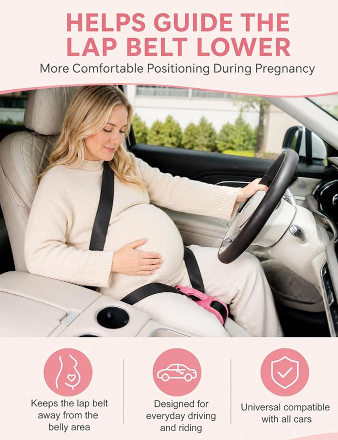 Mimibelt Car Seat Pillow for Pregnancy, Fabric Reduce Rubbing Belly, Enhance Driving and Traveling Comfort (Deep Pink)