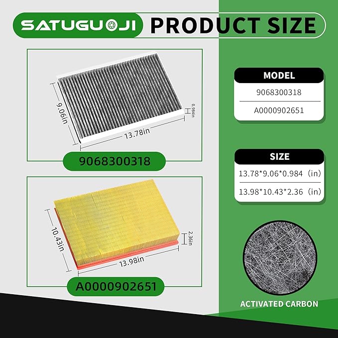 Engine and Cabin Air Filter Set Compatible with Mercedes Sprinter Van 2500 3500 2010-2018, for Dodge/Freightliner Sprinter 2500 3500 A0000903751 9068300318 A0000902651