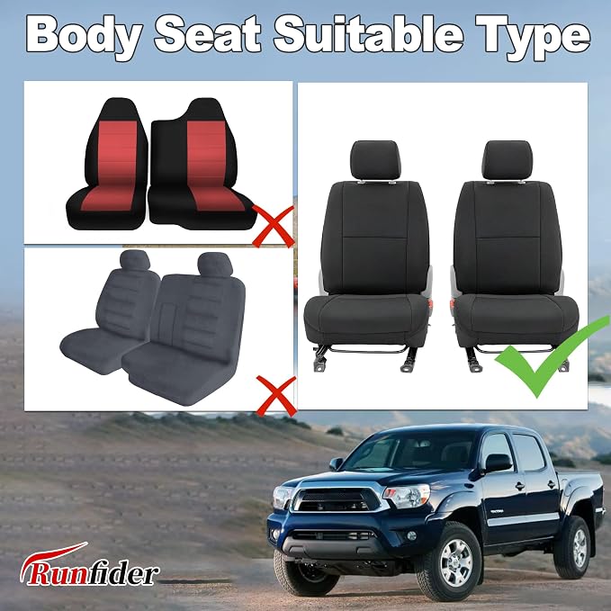 Bench Seat Covers for Toyota Tacoma Crew Cab 2005 2006 2007 2008 2009 2010 2011 2012 2013 2014 2015 Heavy Duty Cloth Protector Accessories with Non-Folding Passenger Seat，Black（Front）
