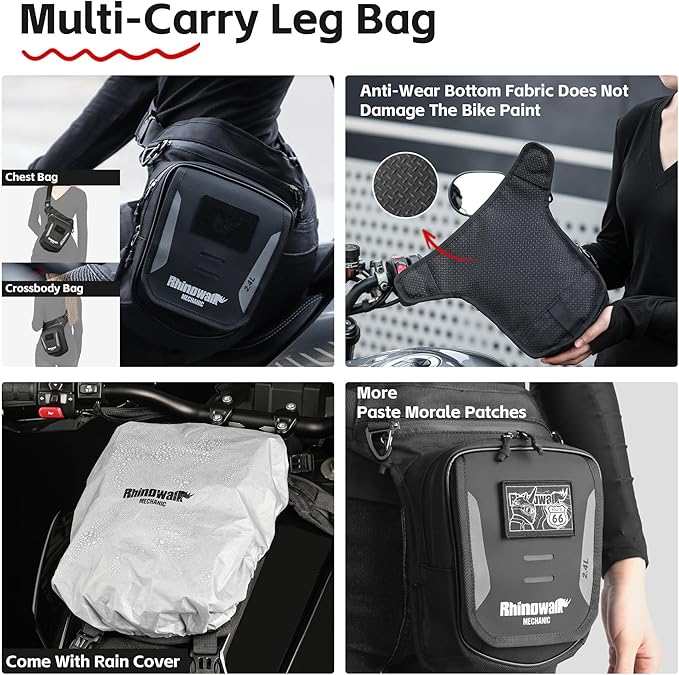 Rhinowalk Motorcycle Fuel Tank Bag,Motorbike Tank Bag with Mobile Phone Pocket, Thigh bag,Leg Waist Chest Pouch,2.4L Backpack Motor Cycle Accessories
