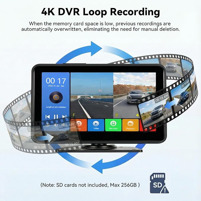 7 Inch Touchscreen Wired Backup Camera System, AHD 1080P Full Color Night Vision, 4K DVR Recording, IP68 Waterproof, Loop Recording, Parking Monitor, 9-32V for Truck Tractor Excavator Skid Steer RV