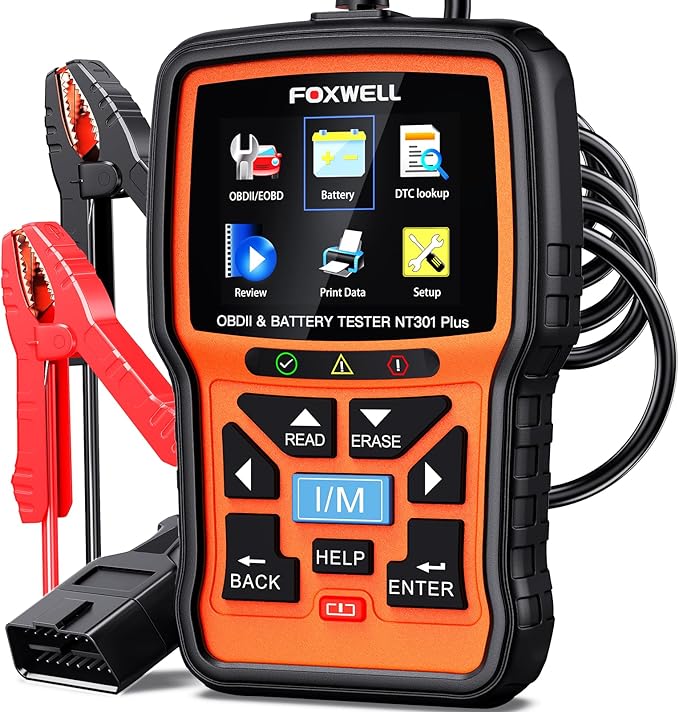 FOXWELL NT301 Plus 2-in-1 OBD2 Scanner Car Battery Tester, Professional Code Reader Check Engine Diagnostic Tool, 12V Automotive Cranking Charging Analyzer for 1996+ Vehicle, Upgrade from NT301