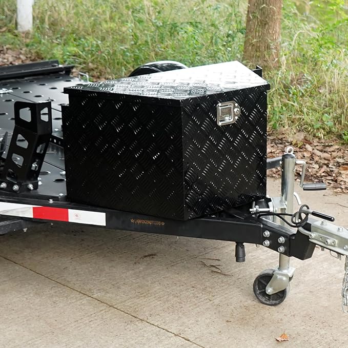 VEVOR Trailer Tongue Box, Heavy Duty Trailer Tongue Tool Box Storage Organizer with Lock & Keys, Utility Tool Chest for Pickup Truck Bed, RV, SUV, Off-Road Vehicle, Aluminum, 33" x 19" x 18", Black