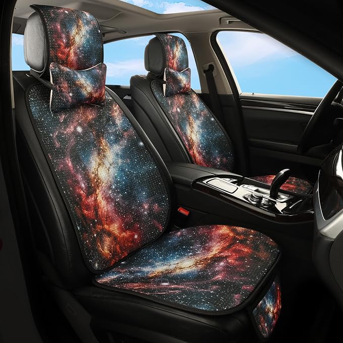 Luxury Boho Car Seat Covers Set,5-Seat Full Set with Headrest,Starry Sky Vintage Bohemian Pattern Honeycomb Knit Fabric,Breathable&All-Season Universal Automotive Seat Protectors