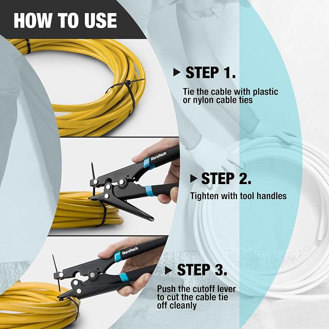 DURATECH 8-inch Zip Tie Tool, Ergonomic Cable Tie Gun for Fastening and Cutting Plastic or Nylon and 8-inch Electrical Disconnect Pliers