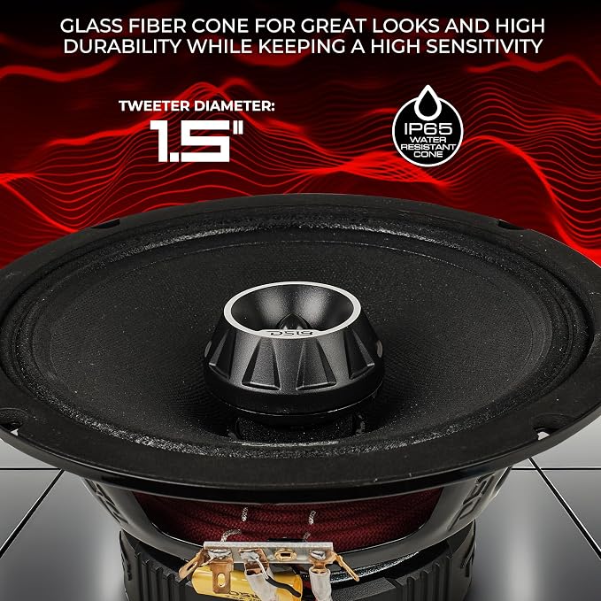 DS18 PRO-ZT Pro Audio Coaxial Midrange Speakers with Built-in Bullet Tweeter, 4-Ohms, Water Resistant - Black Metal Mesh Grill Included (1 Speaker) (8" inches)