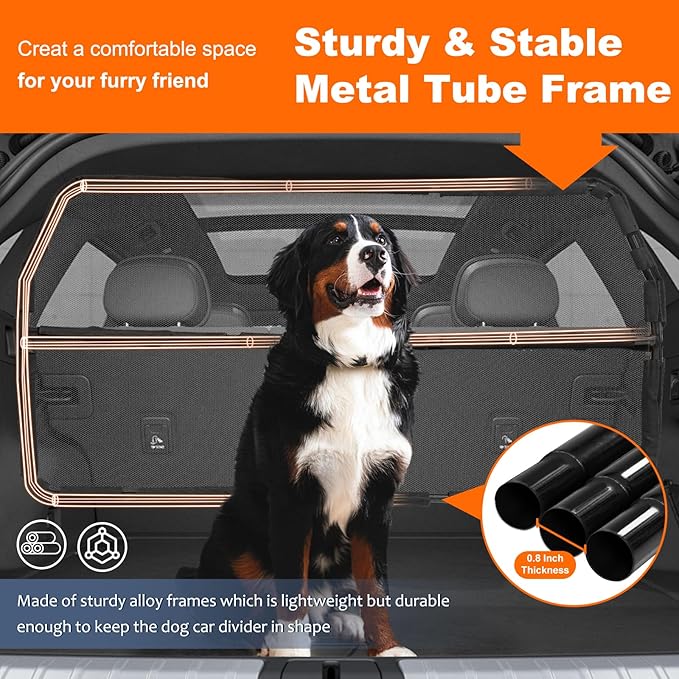 Dog Barrier for Car, 50" Wide SUV Dog Barrier for Cargo Area & 2nd 3rd Row Seats, Sturdy Dog Barrier for Small SUV & Truck with See-Through Net Mesh, Back Seat Divider for Mid-Sized Vehicle