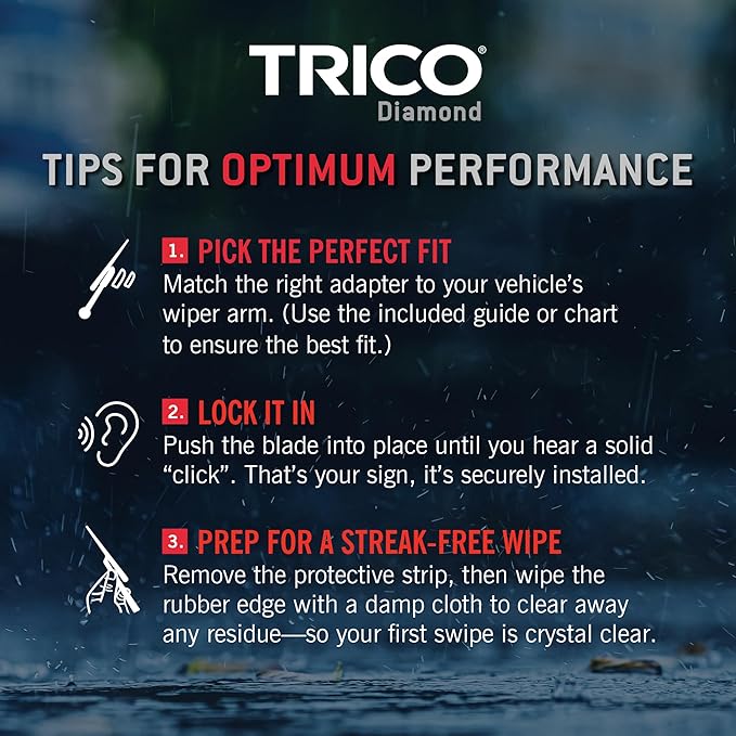 TRICO Diamond 22" + 19" Super Premium Automotive Replacement Windshield Wiper Blades (Set of 2), Passenger and Driver Side All-Weather Beam Wiper Blades for Select Vehicle Models (Item #25-2219)