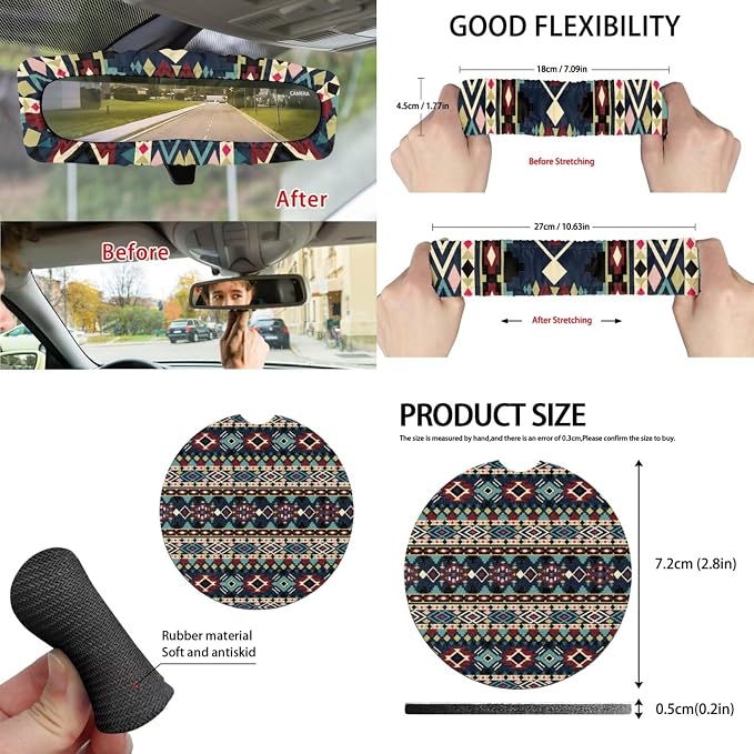 Tribal Pattern Car Seat Covers Set of 15 with Universal Steering Wheel Cover, Rearview Mirror Cover, Car Trash Can, Seatbelt Pads, Cup Holder Coasters, Keychains