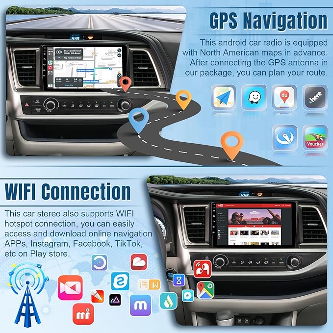 Naifay Android Car Stereo for Toyota Highlander 2014-2019, 2+32G 10.1inch IPS Touch Screen for Highlander Radio with Carplay Android Auto Bluetooth GPS WiFi SWC Camera + Can Bus