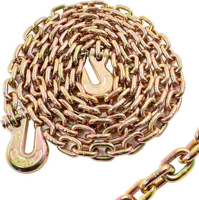 Heavy Duty G80 Transport Binder Chain 1/2'' Inch x 16 Feet,Tow Chain with G70 Clevis Grab Hooks,12000 lbs Safe Working Load Logging for Transporting, Towing(1/2'' x 16FT Yellow).