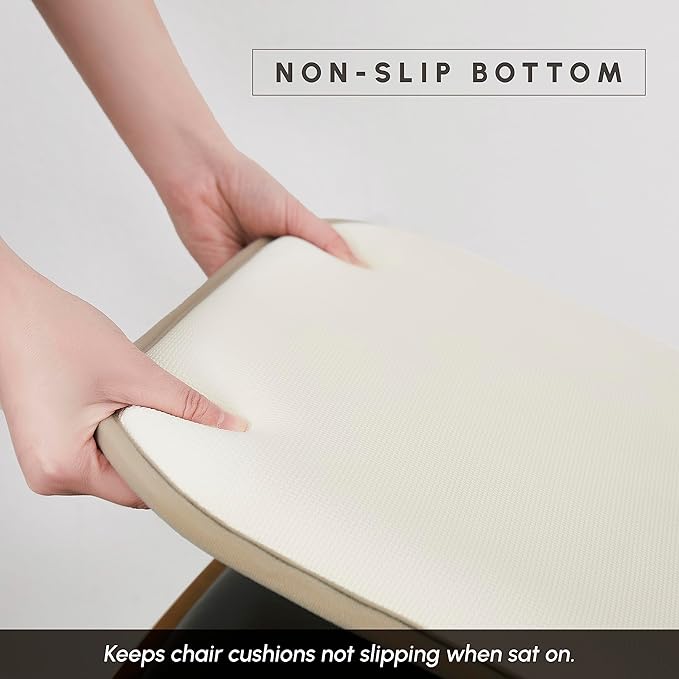 Elegant Comfort Chair Cushion Covers with Ties and Non Skid Rubber Backing-Thick Memory Foam - Soft Cushion Pad- Rounded Square Seat Cover- 16 x 16 Inches - Set of 6 Chevron Textured Pattern, Beige