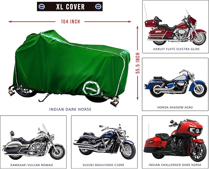 Nuzari Premium Motorcycle Cover - Motorcycle Covers Waterproof Outdoor Storage - Dirt Bike Cover (Hunter Green, X-Large)