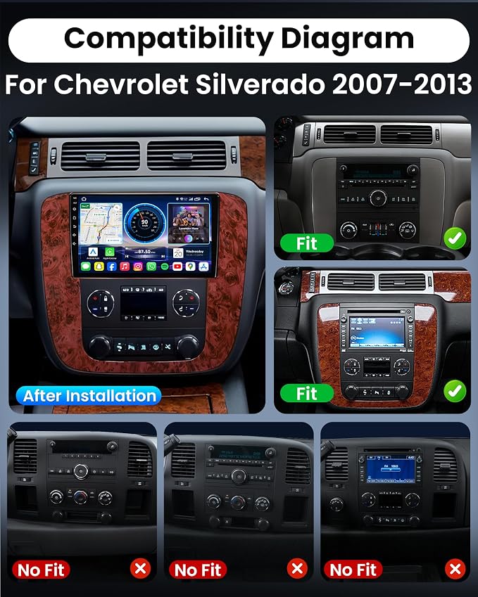 Car Radio for Chevy Silverado Tahoe Suburban GMC Yukon Sierra 2007-2013: 9" IPS Touch Screen Stereo Build-in GPS Wireless CarPlay/Wired Android Auto Backup Camera/DSP/SWC 5G WiFi FM