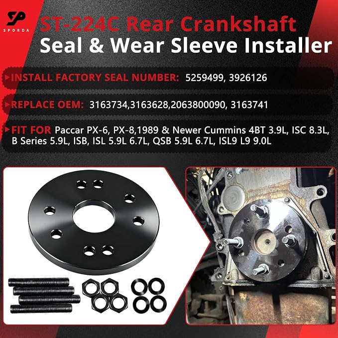 Crankshaft Seal Remover & Installer Tool Set, 1 Set | Front & Rear,Wear Sleeve Installer Included,Fits Cummins 3.9L 5.9L 6.7L 1989-2016,Replace 3824500,ST-224C,3824078,3824498