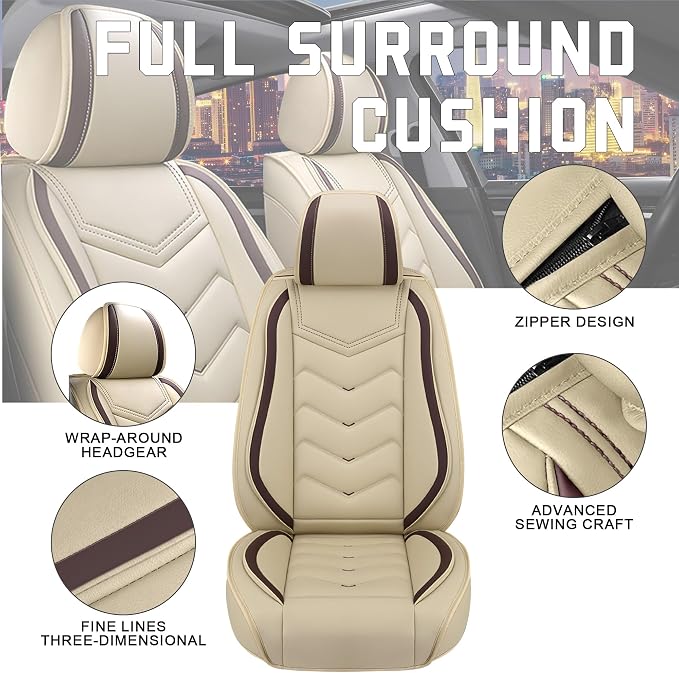CTDS Car Seat Covers for Chevy Equinox 2005-2026, Stylish Sport Seat Cover, Premium Nappa Leather Car Seat Cover. Automobile Seat Covers Sets.(Standard 5 Seats/Beige)