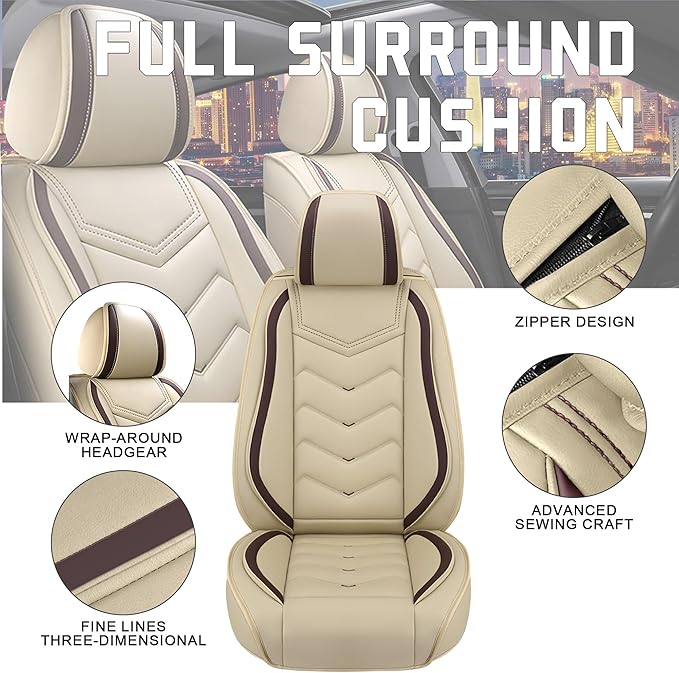 CTDS Car Seat Covers for Chevy Equinox 2005-2026, Stylish Sport Seat Cover, Premium Nappa Leather Car Seat Cover. Automobile Seat Covers Sets.(Standard 2 Seats/Beige)