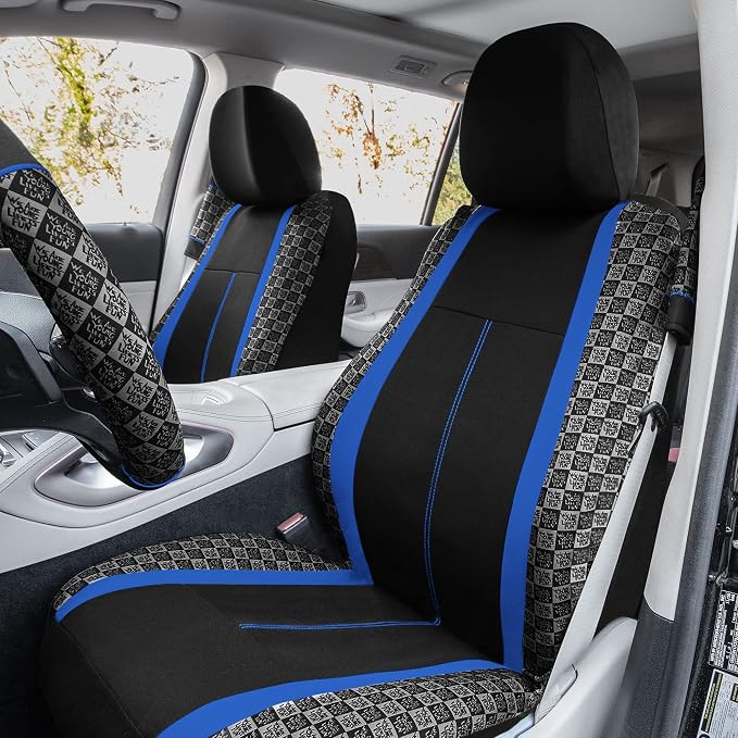 Blue Polyester Car Seat Covers - Full Set for Car, SUV, Van - Universal Fit Inside Including Front & Split Rear, Airbag Compatible, Machine Washable