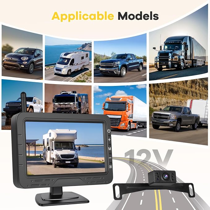 Hikity Wireless Backup Camera Monitor Kit, 4.3 Inch Rear View Camera IP68 Waterproof Night Vision, HD 1080P Display Screen for Car/Truck/Pickup/SUV/Van/RV