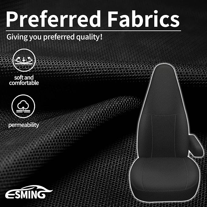 ESMING Front Heavy-Duty Oxford Fabric Seat Covers for Chevy Express 1996-2025 Front Bucket Seats Waterproof and Wear-Resistant, Easy to Install - Black