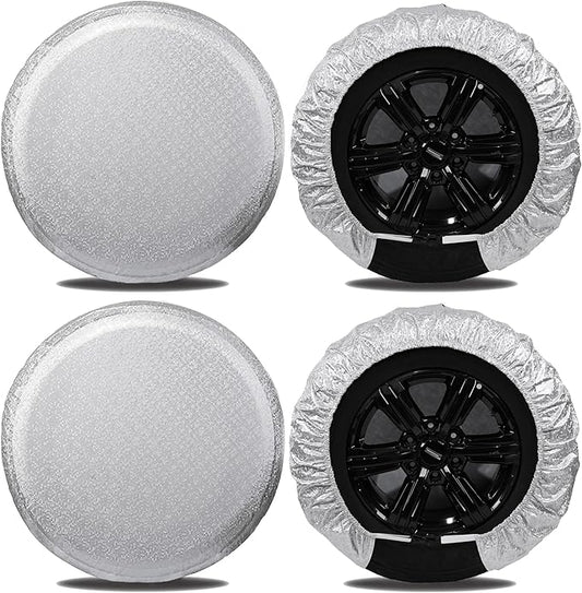 Tire Covers for RV Wheel (4 Pack Silver),Moonet Oxford Waterproof UV Sun Protectors for Motorhome Boat Trailer Camper Van SUV, D81cm x H28cm for Diameter 30"-32"