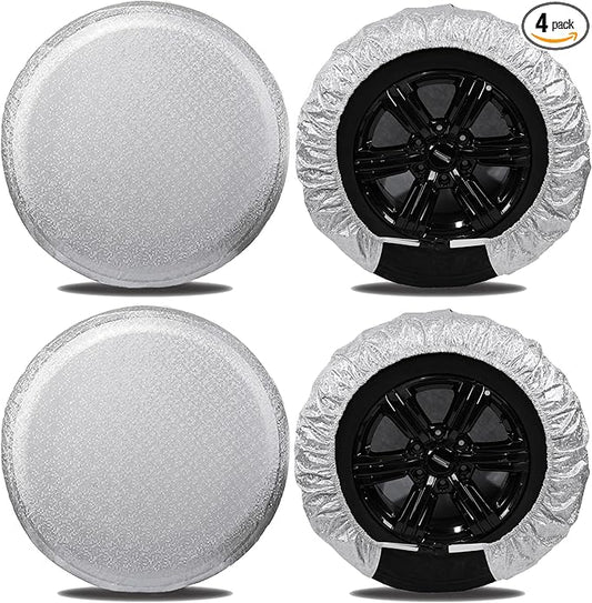 Moonet Tire Covers for RV Wheel (4 Pack Silver), Oxford Waterproof UV Sun Protectors for Motorhome Boat Trailer Camper Van SUV, Fits Tire Diameter 19"-22" * Width 11"