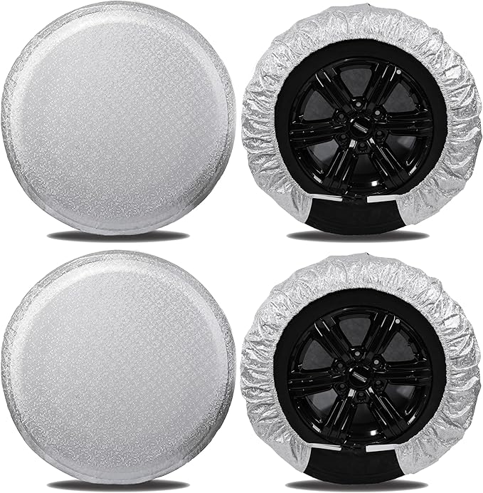 Tire Covers for RV Wheel (4 Pack Silver),Moonet Oxford Waterproof UV Sun Protectors for Motorhome Boat Trailer Camper Van SUV, D74cm x H28cm for Diameter 27"-29"