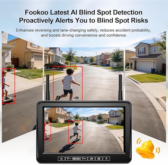 Fookoo Dual Magnetic Solar Wireless Backup Camera, 7" DVR Monitor with BSD HD 1080P Portable 2 Rear View Cameras Night Vision Waterproof for Truck Trailer Pickup RV Camper Trailer Tractor DTC702