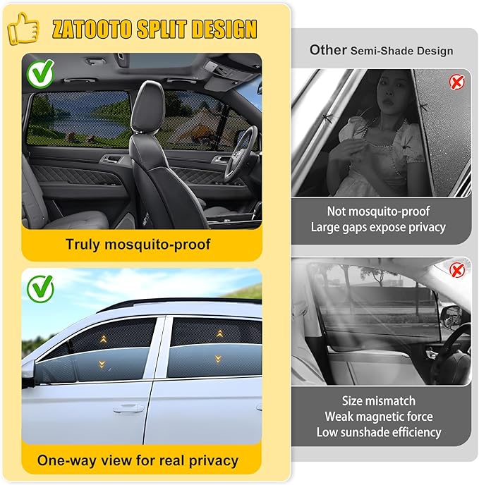 ZATOOTO Car Window Shades for Outback 2021 2022 2023 2024 Custom Fit Side Window Covers Split-Front Design Baby Sun Protection UV Block Privacy Ventilation for Camping Travel Outdoor Use