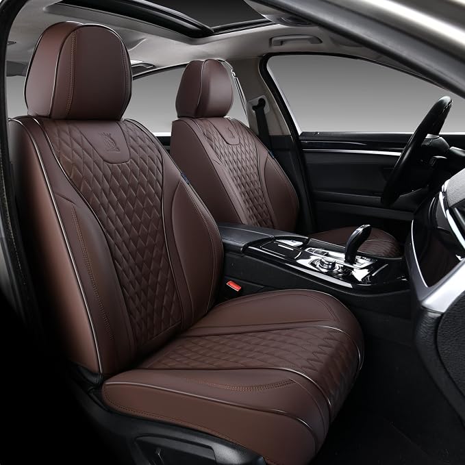 Doogo Car Seat Covers, Universal Front Seat Covers, Waterproof Napa Leather Seat Cushions, Automotive Seat Covers Protectors for Most Cars Trucks SUV (Coffee,Front Pair)