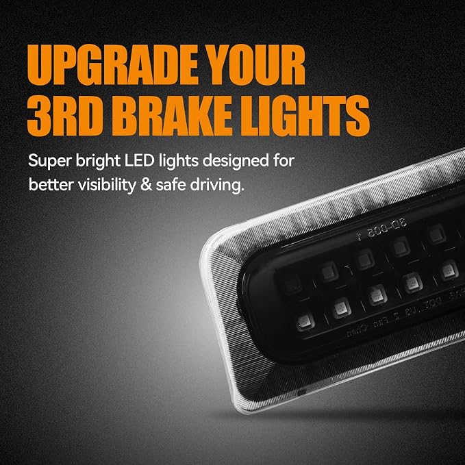 Third 3rd Brake Light LED for 1994-2003 Chevy S10/GMC Sonoma Standard/Regular/Crew Cab, High Mount Rear Brake Lights Assembly, Waterproof Center Cab Lamp Stop Light (Not for Extended Cab)