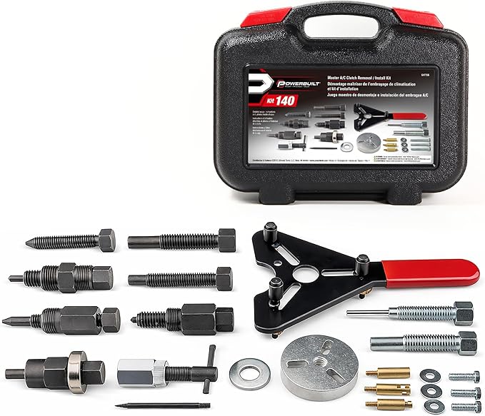 Powerbuilt Master AC Clutch Removal & Installation Tool Kit, Service Automotive AC Compressor Clutches, Holding Tool, Installer, Remover - 647756, Black, 23 Piece