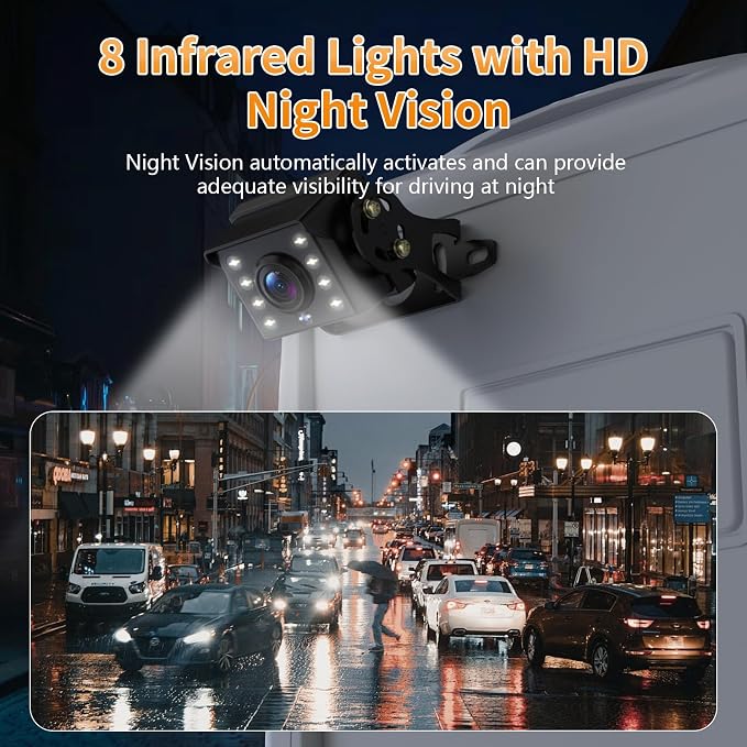 7" 1080P Wired Truck Backup Camera System, IP68 Waterproof Rear View Camera with Wide Angle View, Night Vision Reverse Camera for RV Trailer 12V-24V