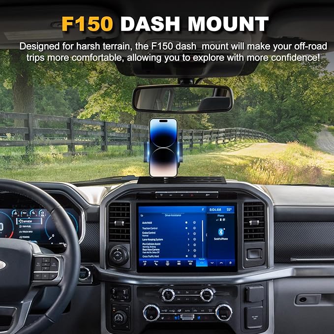 F150 Dash Mount Phone Holder, Full Metal Base No Punching Required, F250 Phone Mount with Storage Function Most Phones, Compatible with Ford F150 2015-2020 and F250/F350 2017-2022 Super Duty Trucks