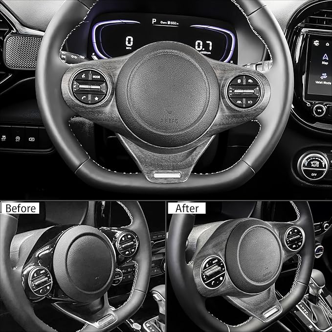 ABS Car Steering Wheel Frame Cover Steering Wheel Button Panel Frame Compatible with Kia Soul GT 2020-2025 Accessories (Wood Grain Style)