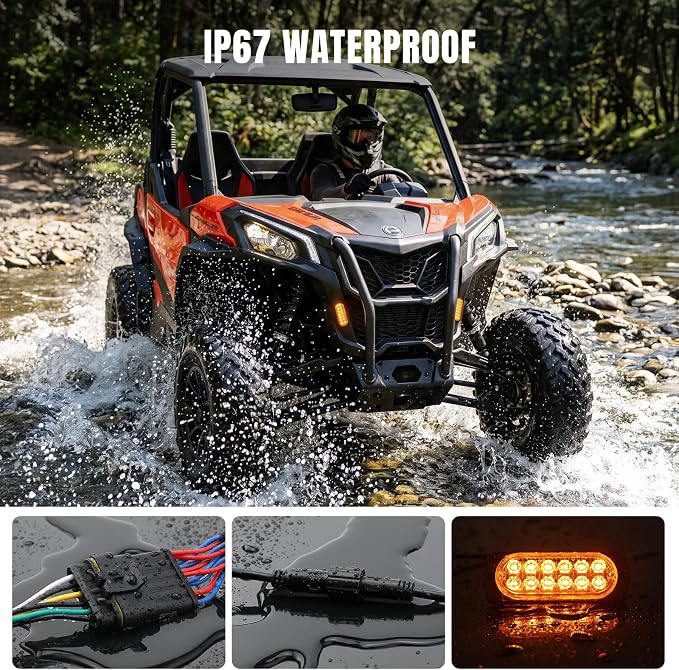 Oumurs UTV Turn Signal Kit with 110dB Horn, Pre-Wired, UTV ATV Blinker with Rocker Switch, Plug and Play Rectangle Universal Street Legal Turn Signals Compatible with Polaris, Teryx, Can-Am, CFMOTO