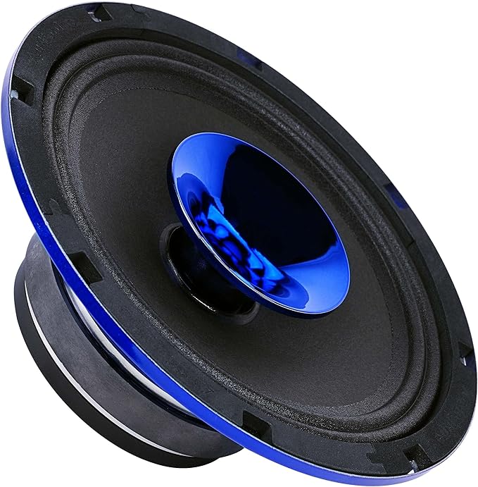 Audiopipe 8" Compression Horn Mid-Range Loudspeaker (APMB-828GH-BLU), 400W, Built-in Compression Horn Driver, Flat Steel Basket, 2-Way Coaxial, KSV Voice Coil, Grill, Sleek Candy Blue