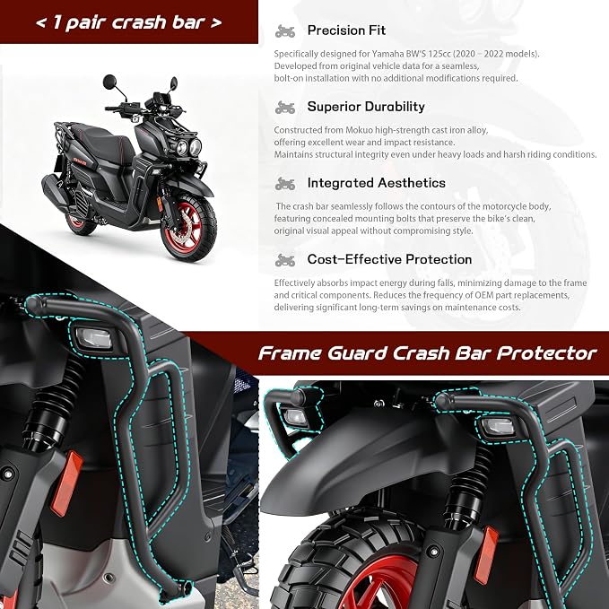 Mokuo Iron Motorcycle Frame Guard Crash Bar Protector Fit for 2023 Yamaha Zuma 125 Enhanced Version