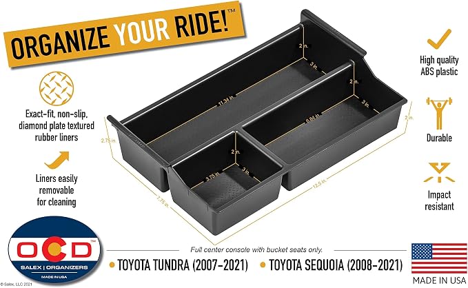 Vehicle OCD - Center Console Divider and Tray Organizer for Toyota Tundra (2014-2021) - Made in USA