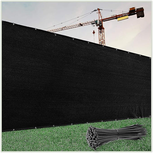 ColourTree Customized Size 6' x 20' Black Fence Screen Privacy Screen - Commercial Grade 170 GSM - Heavy Duty - 3 Years Warranty - Cable Zip Ties Included