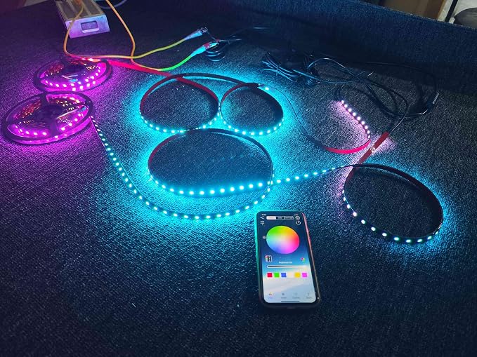 2PCS 3FT Rolls RGB Dream Color Chasing Flow Breath Strobe LEDs Tinted Full Black Out PCB Smoked Light Strips Bluetooth Remote Ctrl for Car Truck Slingshot Wheel Hood Grille Lights