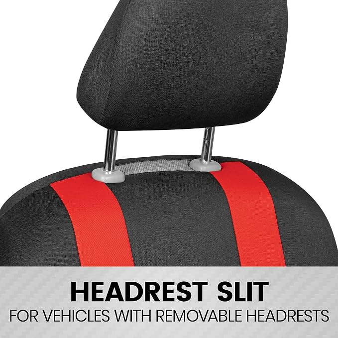 BDK carXS Forza Red Car Seat Covers Full Set, Two-Tone Front Seat Covers with Matching Back Seat Cover for Cars, PolyCloth Protectors with Split Bench Design, Automotive Interior Covers
